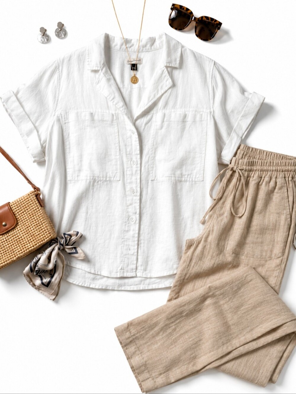 LINEN Coastal Chic Relaxed Button-Front White Shirt